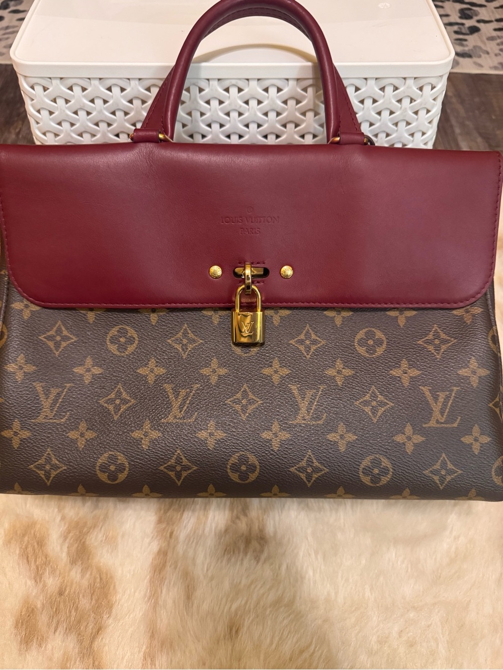 Louis Vuitton Venus Burgundy/Cerise Canvas Top-Handle Satchel with strap & COA